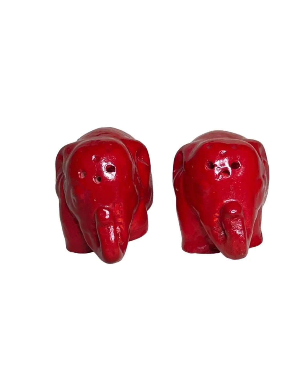 Vintage Small Red Ceramic Elephant Salt & Pepper Shakers Set